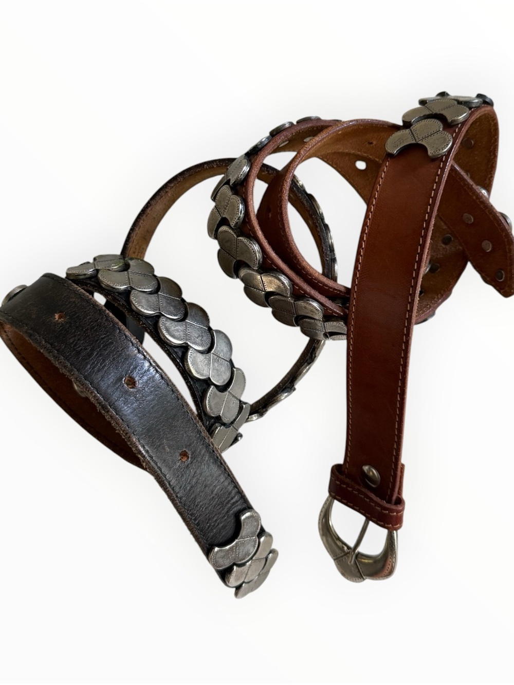 Vintage Ann Taylor silver scale metal bohemian stud belt on brown leather - Picture 2 of 4